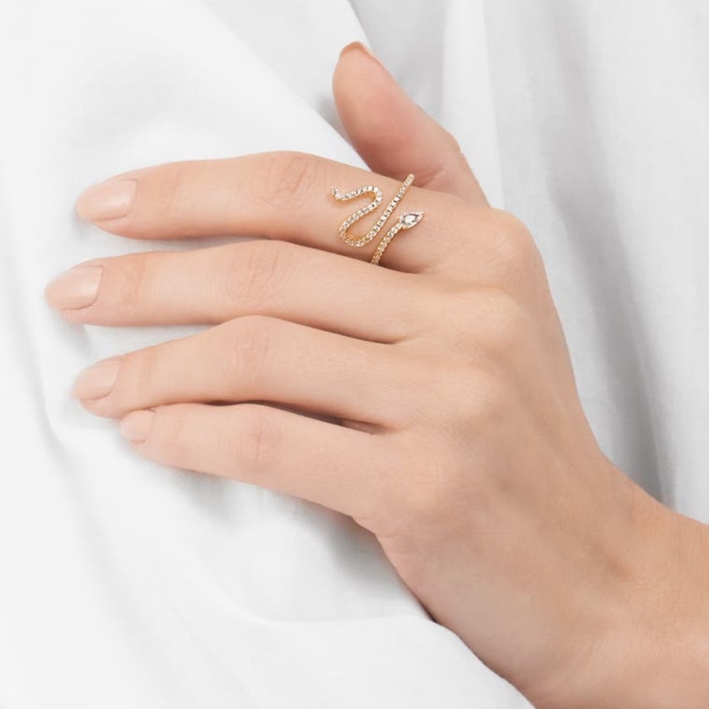 Adornia 14K Gold plated Swarovski Crystal accented winding Snake ring